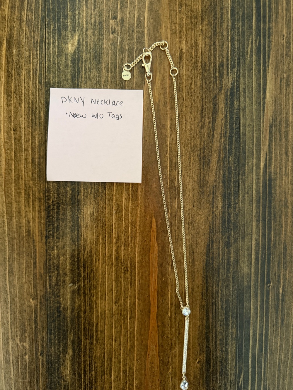 DKNY Gold-Tone Lariat Necklace with Clear Crystal Drops